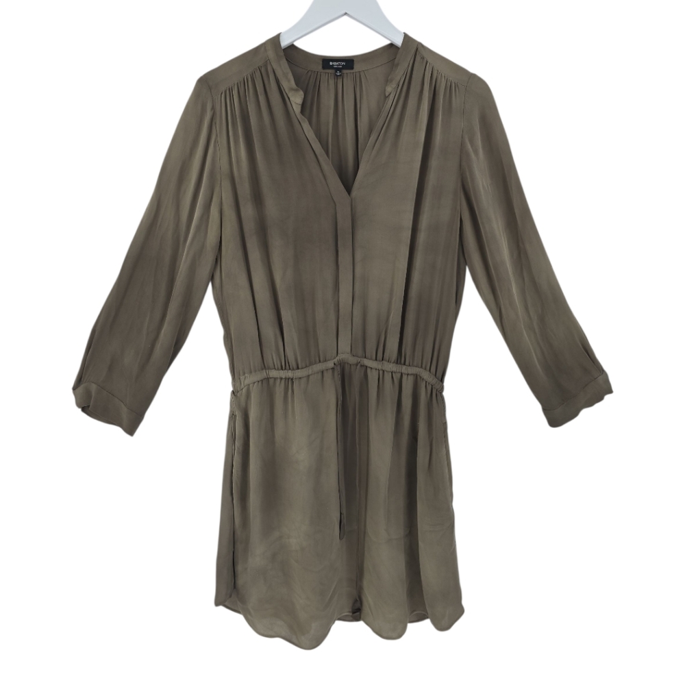Babaton 100% Silk Bennett Dress in Olive Size Medium Pockets Aritzia